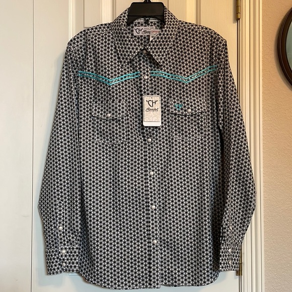 Tops - NWT Cowgirl Hardware Women's Black with White Long Sleeve Shirt